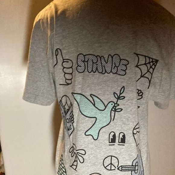 NWT Stance The Crew Men's SS T-Shirt SKETCHY Dove Peace Heather Gray Small - Picture 4 of 7